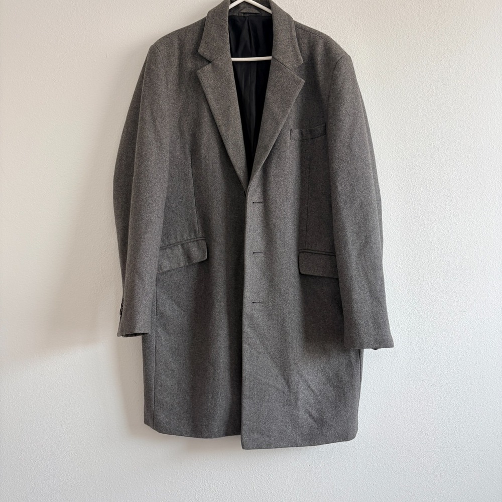 ASOS Overcoat Men XL Gray Wool Blend Button Mid Length Classic Capsule Old Money